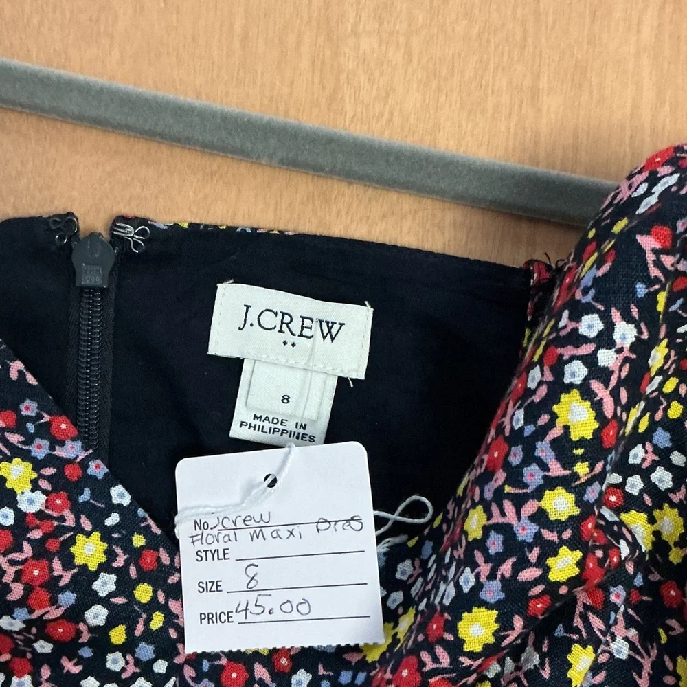 J.Crew Navy Floral Maxi Dress Size 8 Sleeveless Ruffle Hem Summer Vacation